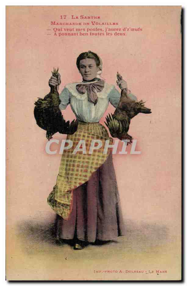CPA Folklore La Sarthe Marchande de volailles 