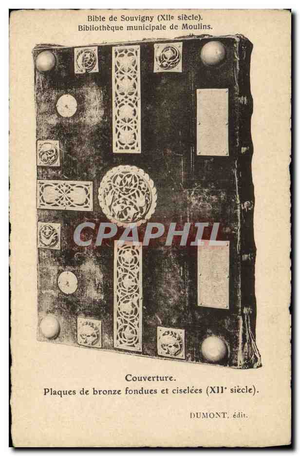 CPA Bibliotheque Bible de Souvigny Moulins Couverture Plaques de bronze fondues 