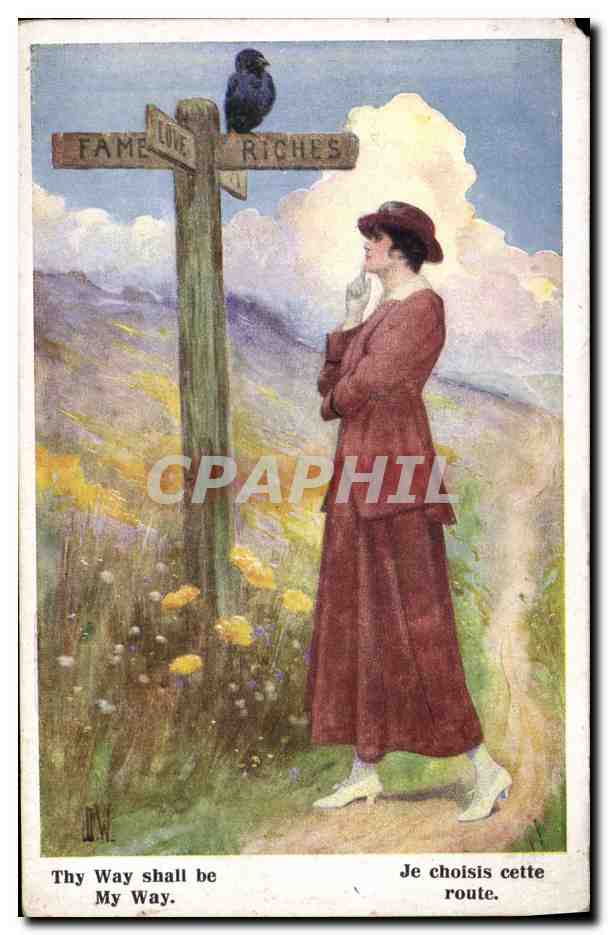 CPA Fantaisie Illustrateur Femme Je choisis cette route 