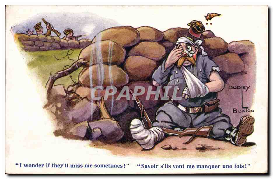 Soldat blessé en tranchée — caricature — Dudley Buxton, série TWELVE-EIGHTY-SIX, n°1296