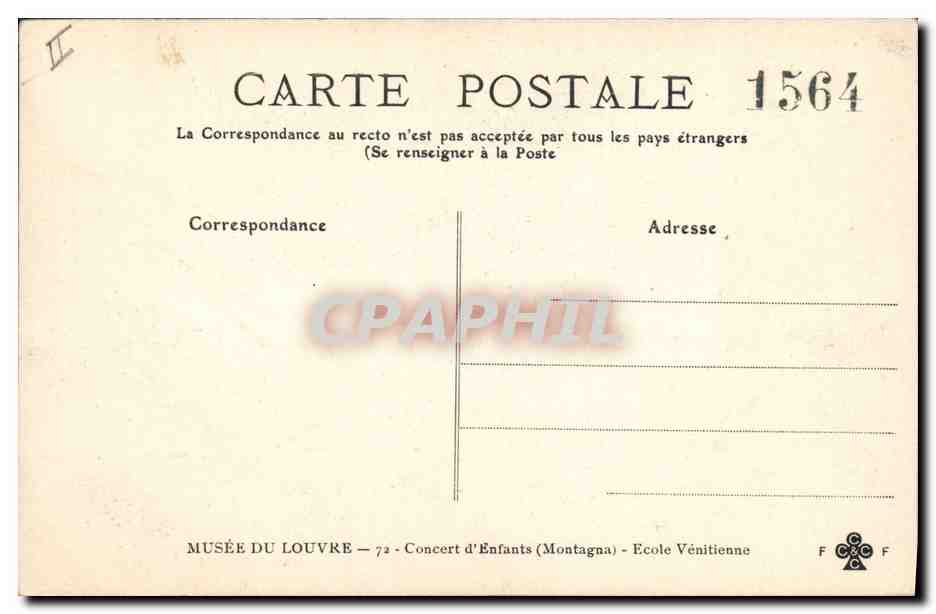CPA Paris Musee du Louvre Concert d'enfants Ecole Venitienne  — Rückseite
