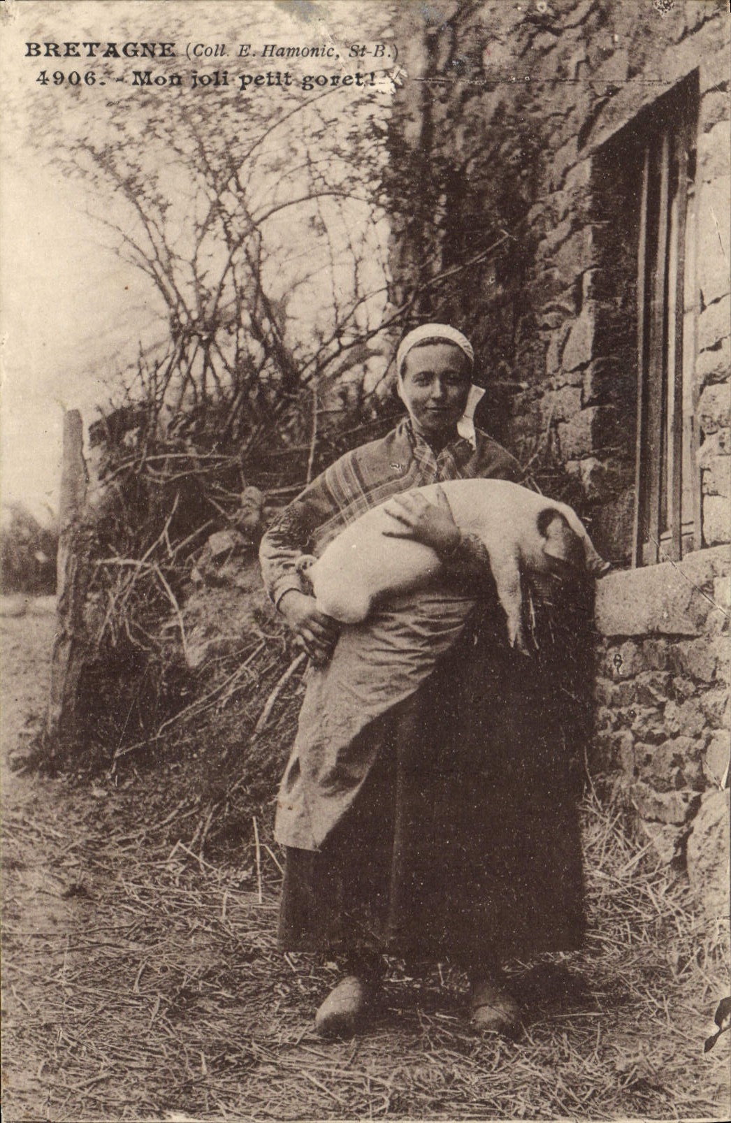 Bretagne — Frau mit einem kleinen Ferkel — Coll. E. Hamonic, St-B. n° 4906