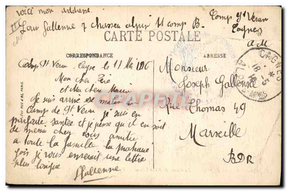 CPA Militaria Chasseurs Alpins Cagnes le camp de Saint Veran Les cuisines — Rückseite