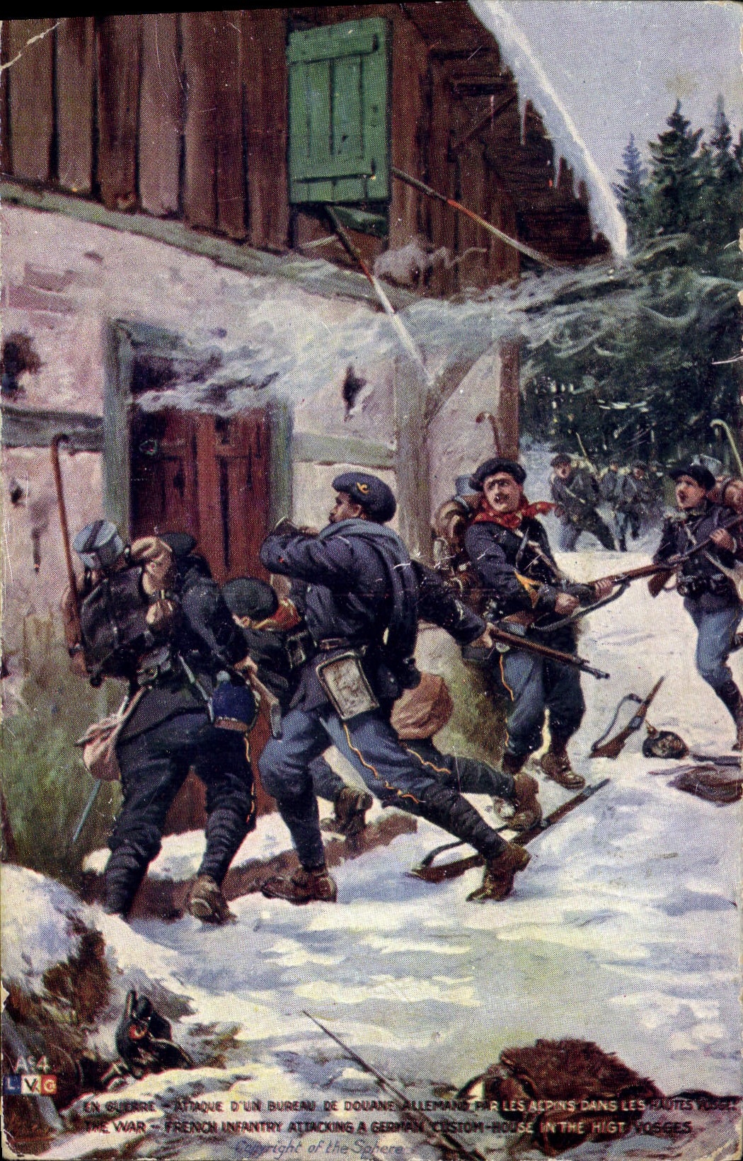 Attaque d'un bureau de douanes allemand par les Acipins dans les Hautes-Alpes — The Sphere, n° LVG