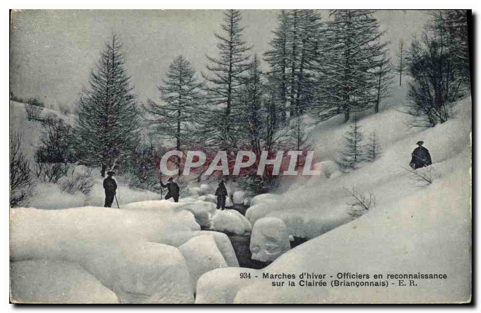 CPA Militaria Chasseurs Alpins Marches d'hiver Officiers en reconnaissance sur la Chairee Brianconnais