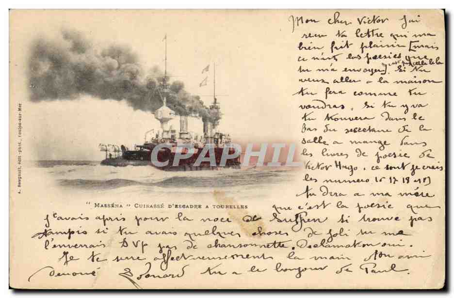 CPA Bateau Massena Cuirasse d'escadre a tourelles