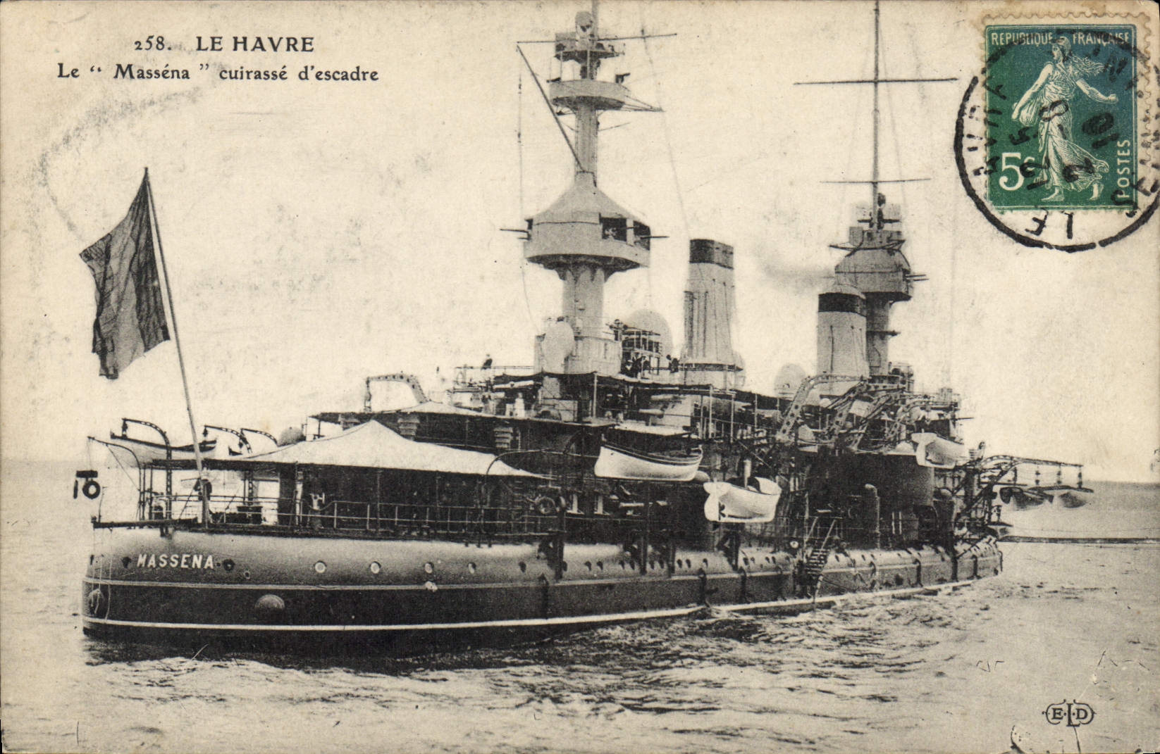 CPA Bateau Le Havre Le Massena Cuirasse d'escadre