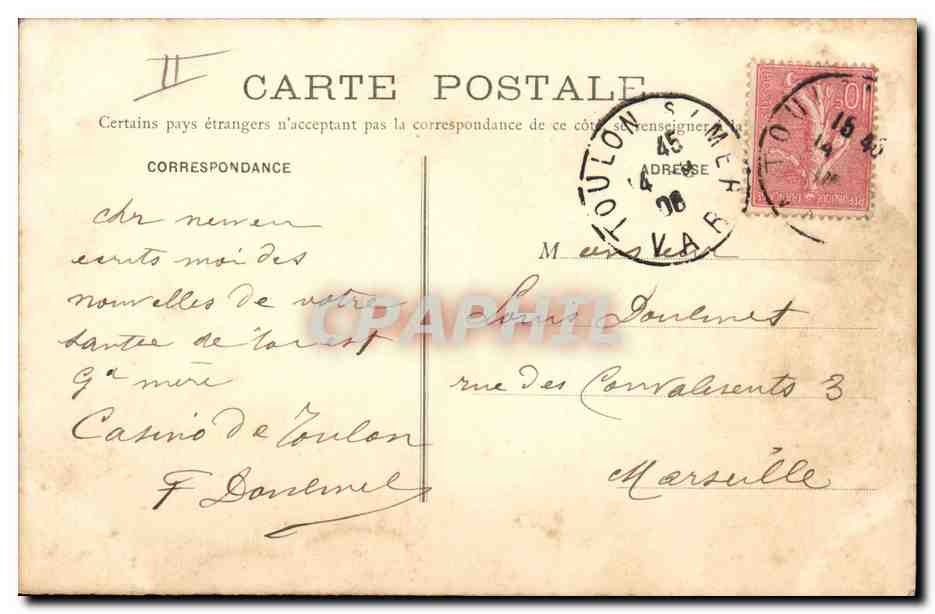 CPA Bateau Toulon La Marseillaise — Verso