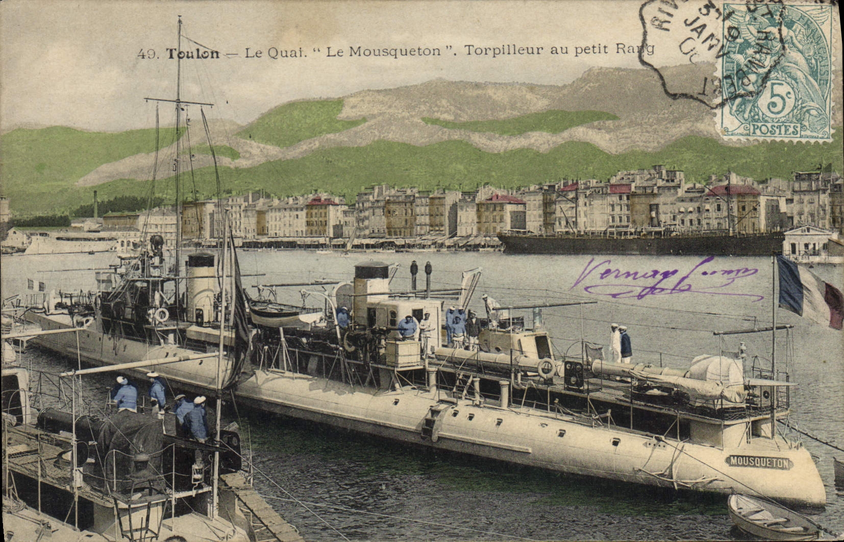 Toulon — Le Quai. "Le Mousqueton". Torpilleur au petit Rang
