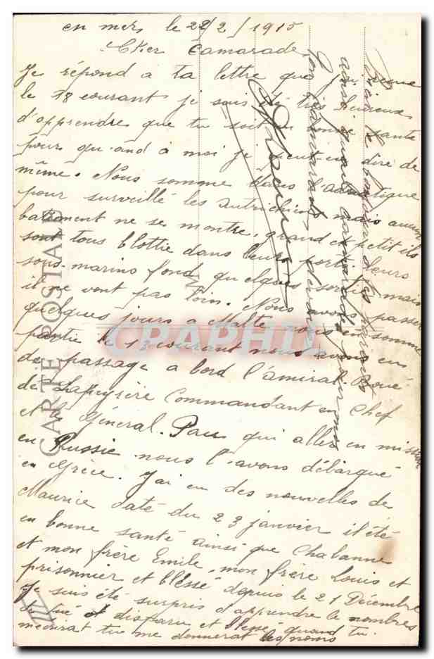 “MIRABEAU” — Cuirassé Français de 1er Rang — H. Grimaud et Cie, 54, Rue Mazenod - Marseille — Verso