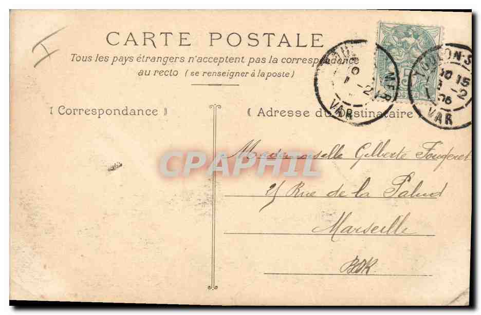 CPA Bateau Toulon Le quai Le Mousqueton Torpilleur au petit rang — Verso