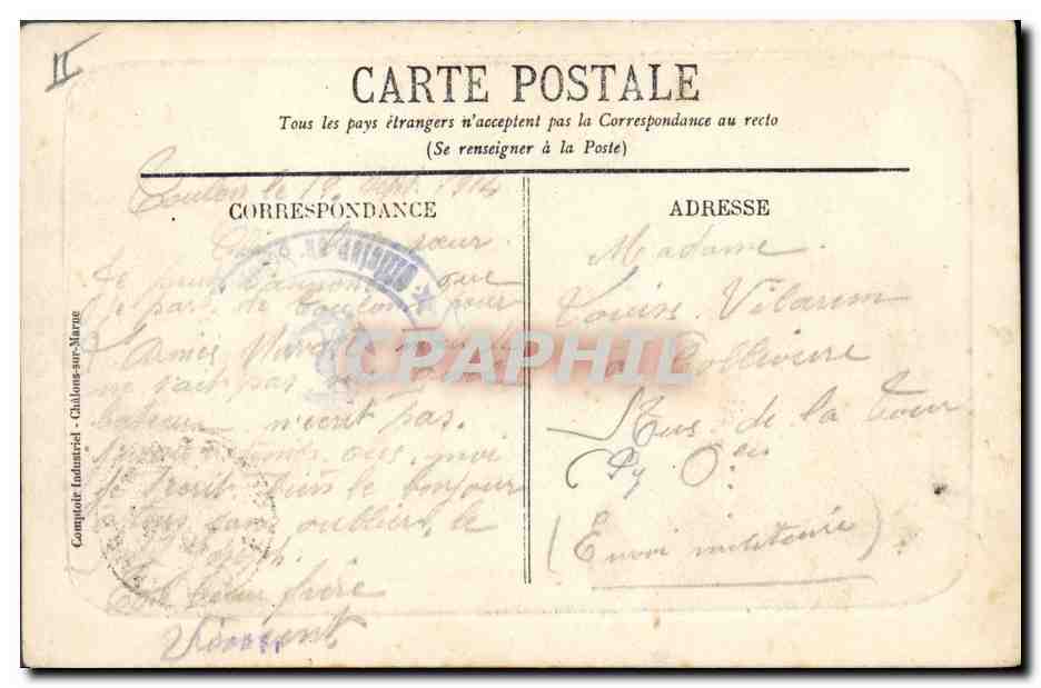 CPA Bateau Marseillaise — Verso