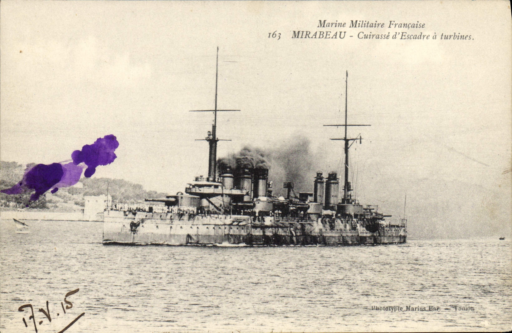 CPA Bateau Mirabeau Cuirasse d'escadre a turbines