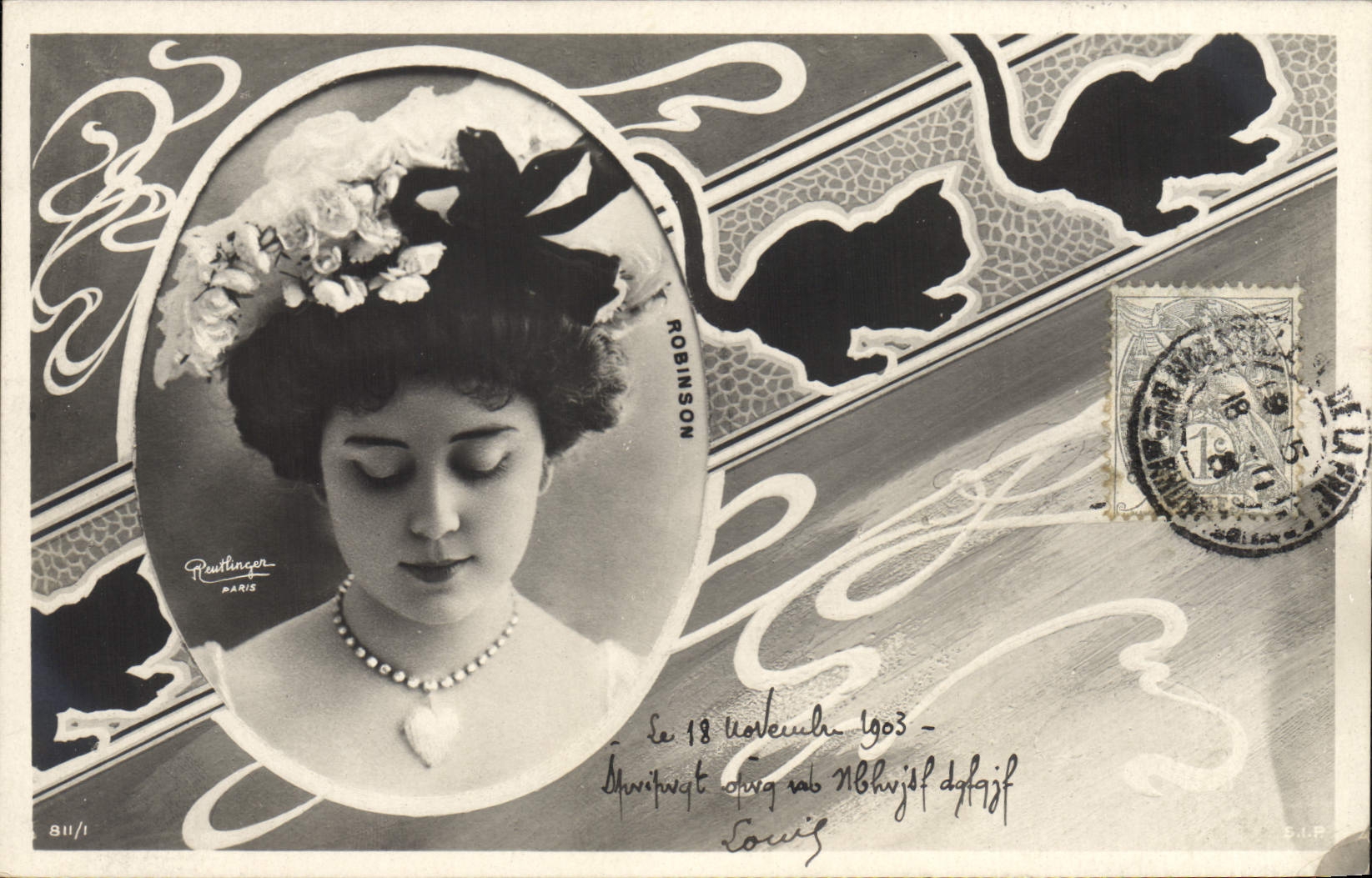 Jeune femme en fleurs — portrait Art Nouveau — éditeur Rustlinger, Paris, série 811/1