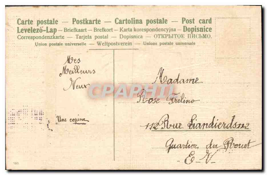 CPA Fantaisie Fleurs Hirondelles Fer a cheval  — Back