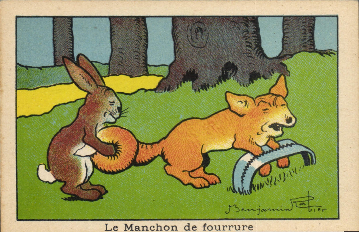 Image Benjamin Rabier Le manchon de fourrure Lapin Chien