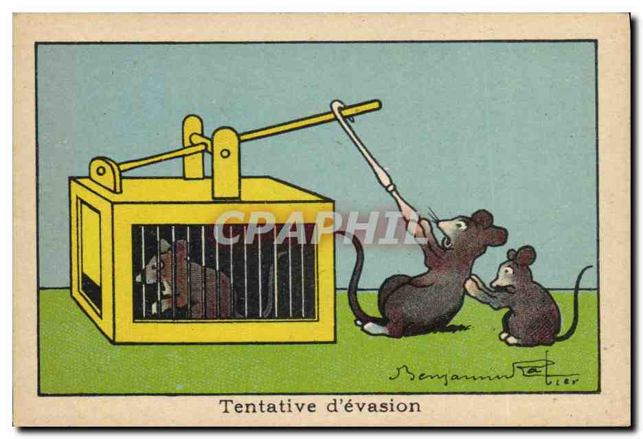 Image Benjamin Rabier Tentative d'evasion Souris
