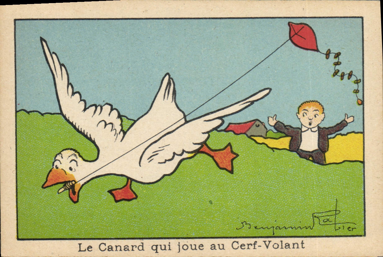 Image Benjamin Rabier Le canard qui joue au cerf volant Oie 