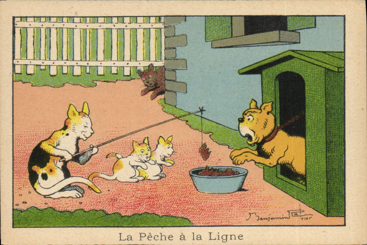 Image Benjamin Rabier La peche a la ligne Chat Chien