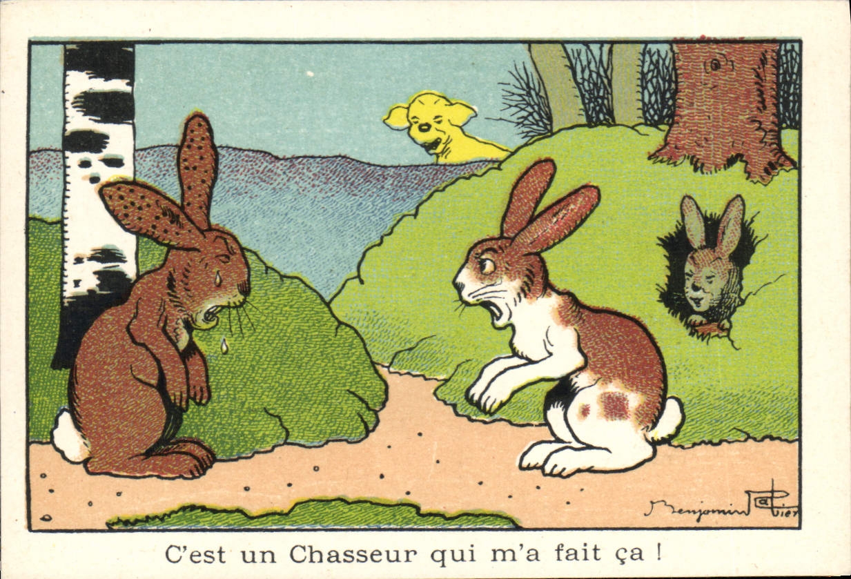 Chasseur et lapins — dessin de Benjamin T. P. — n° 107