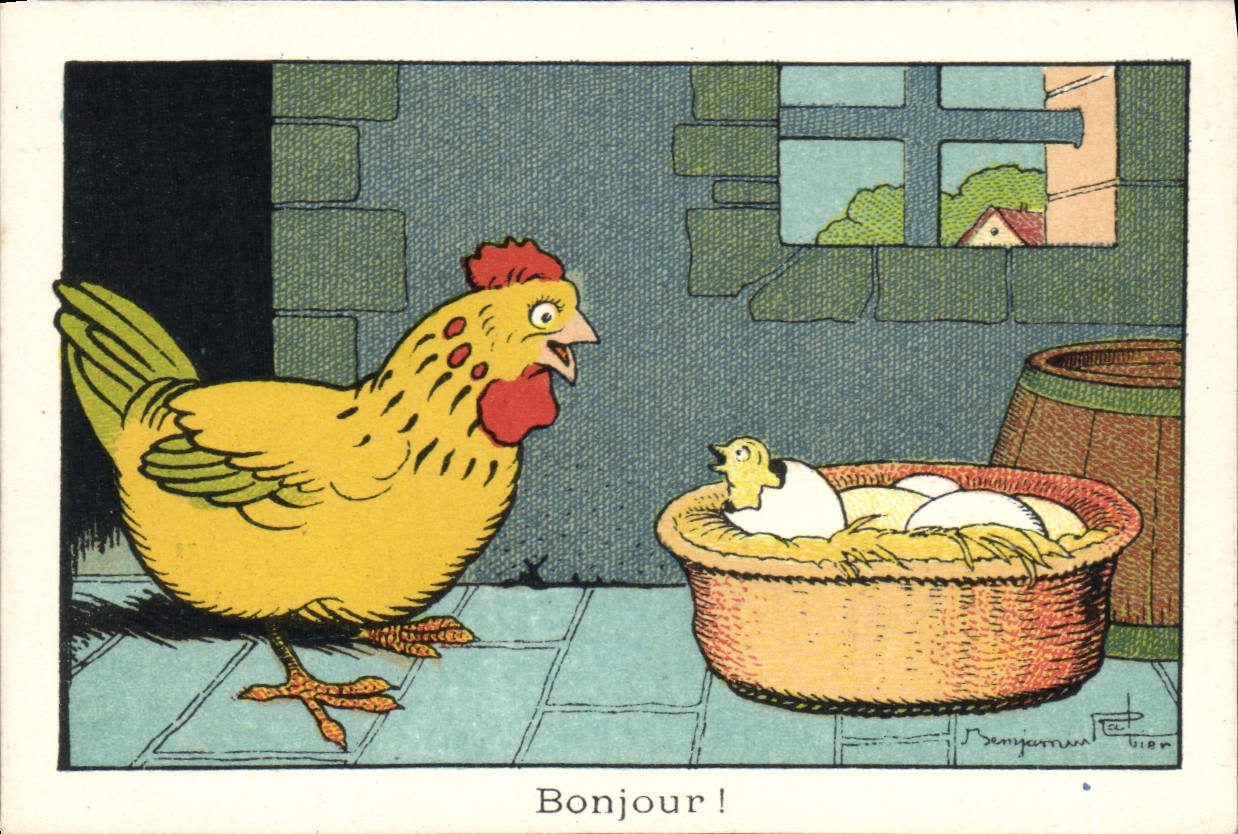 Image Benjamin Rabier Bonjour Poule Oeuf Poussin