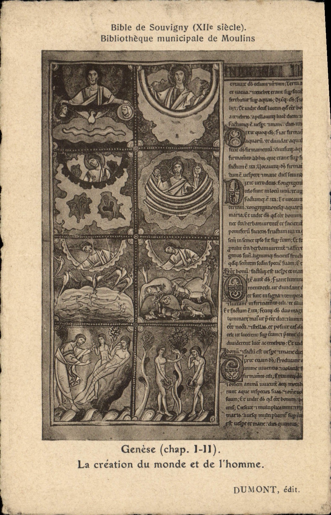 CPA Bibliotheque Bible de Souvigny Moulins Genese La creation du monde et de l'homme 