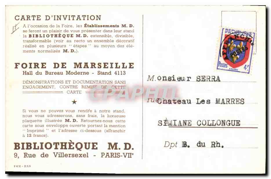 CPA Bibliotheque Rue de Villersexel Paris  — Rückseite