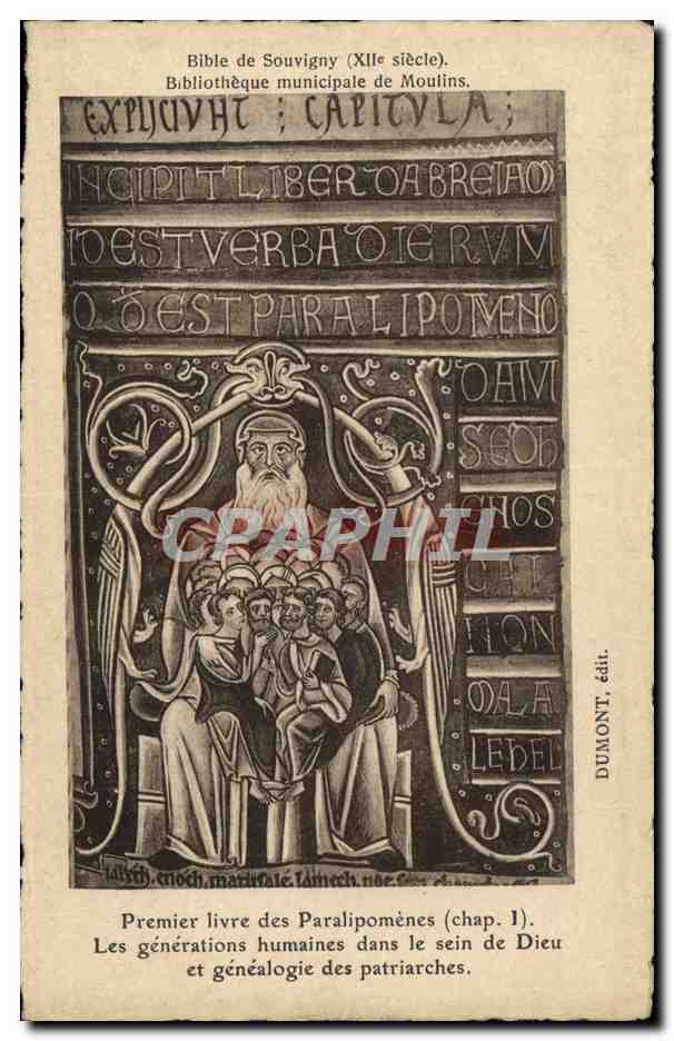 CPA Bibliotheque Bible de Souvigny Moulins Premier livre des Paralipomenes 
