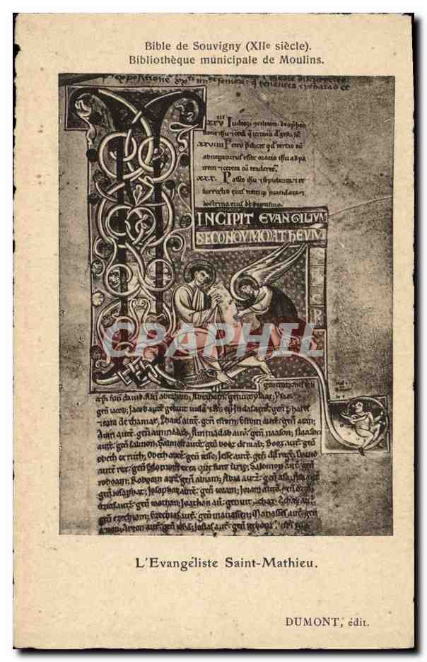CPA Bibliotheque Bible de Souvigny Moulins l'Evangeliste Saint Mathieu 