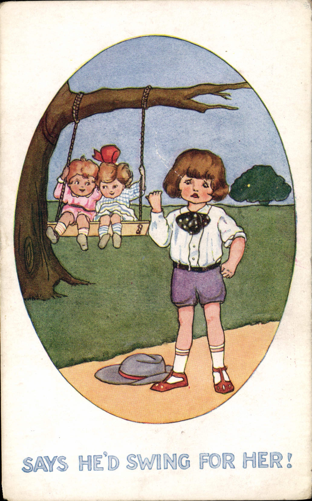 CPA Fantaisie Illustrateur Enfants Says he'd swing for her ! 