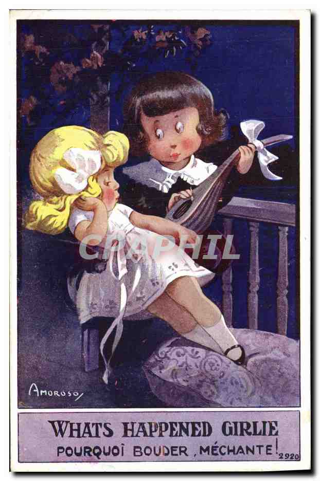 Deux enfants sur un balcon — illustration de Amoroso — édition 1920