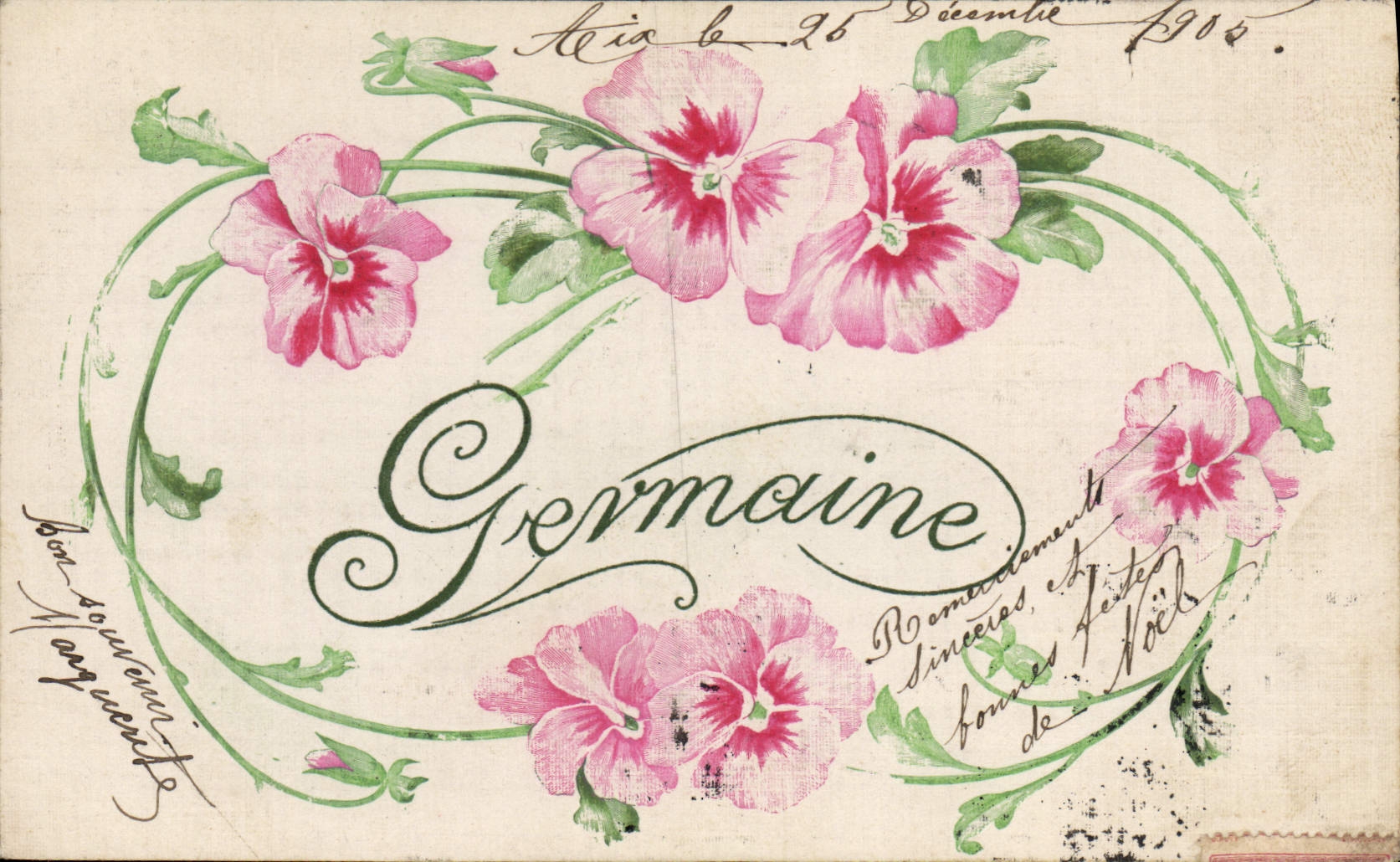 CPA Fantaisie Fleurs Prenom Germaine 