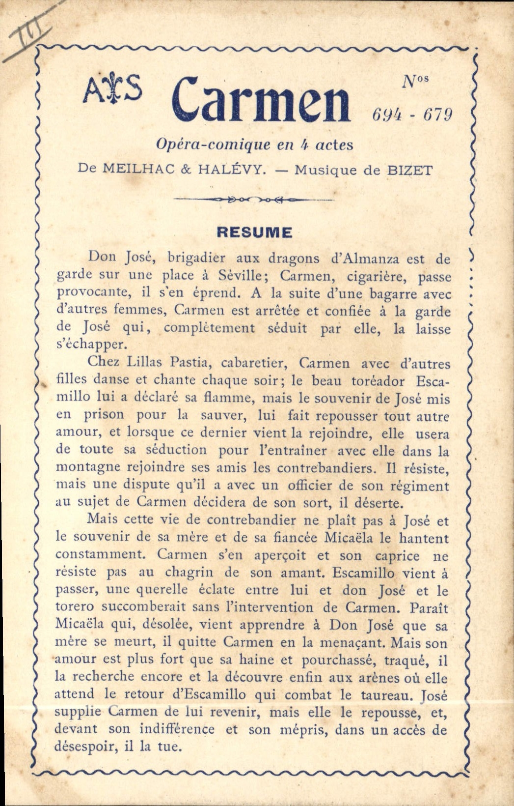 Carmen — Opéra-comique en 4 actes — Éditions Artistiques de Théâtre