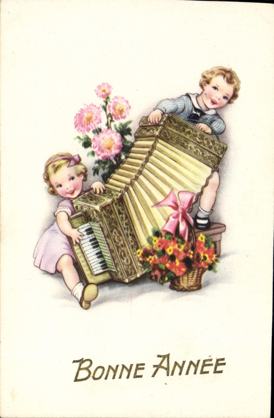 CPA Enfants Accordeon Bonne annee 