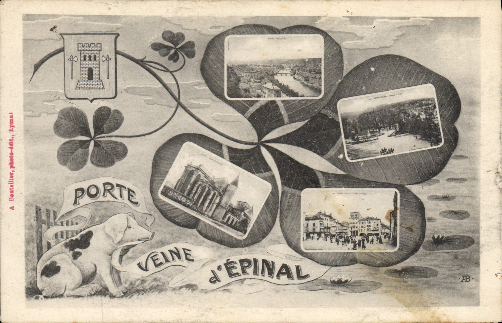 CPA Cochon Porc Porte veine d'Epinal Trefle 