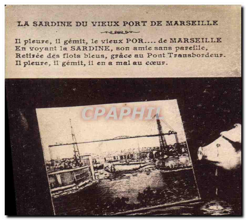 CPA Cochon Porc La sardine du vieux port de Marseille Lune 