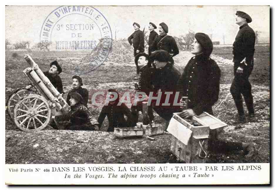 La chasse au « Taube » par les Alpins — 3e Section de Mitraileuses — Visé Paris N° 468