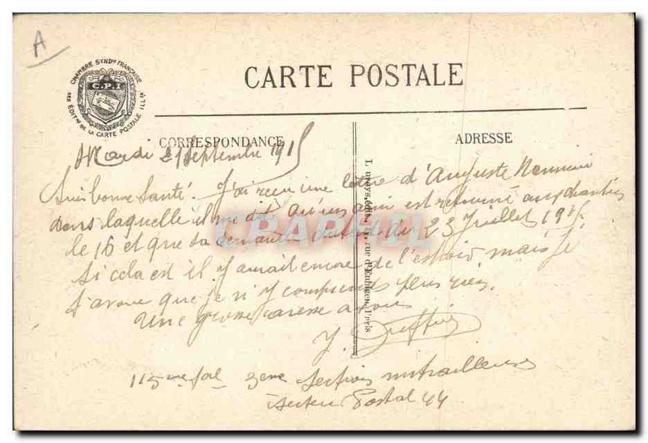 La chasse au « Taube » par les Alpins — 3e Section de Mitraileuses — Visé Paris N° 468 — Reverso