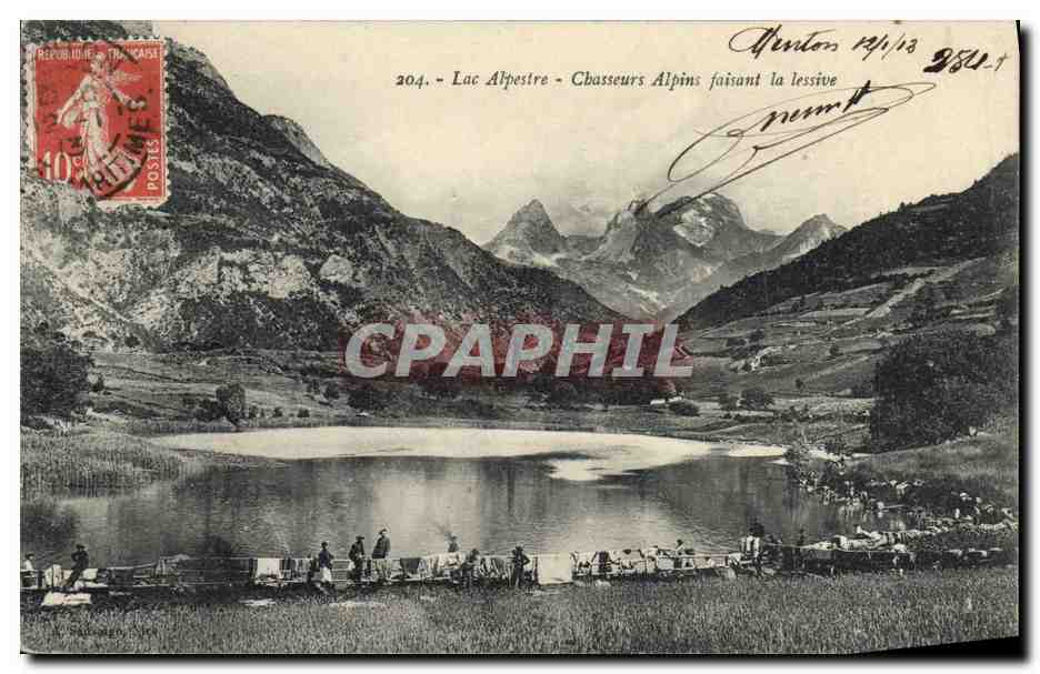 Lac Alpestre — Chasseurs Alpins faisant la lessive — éditeur non identifié, n° 204