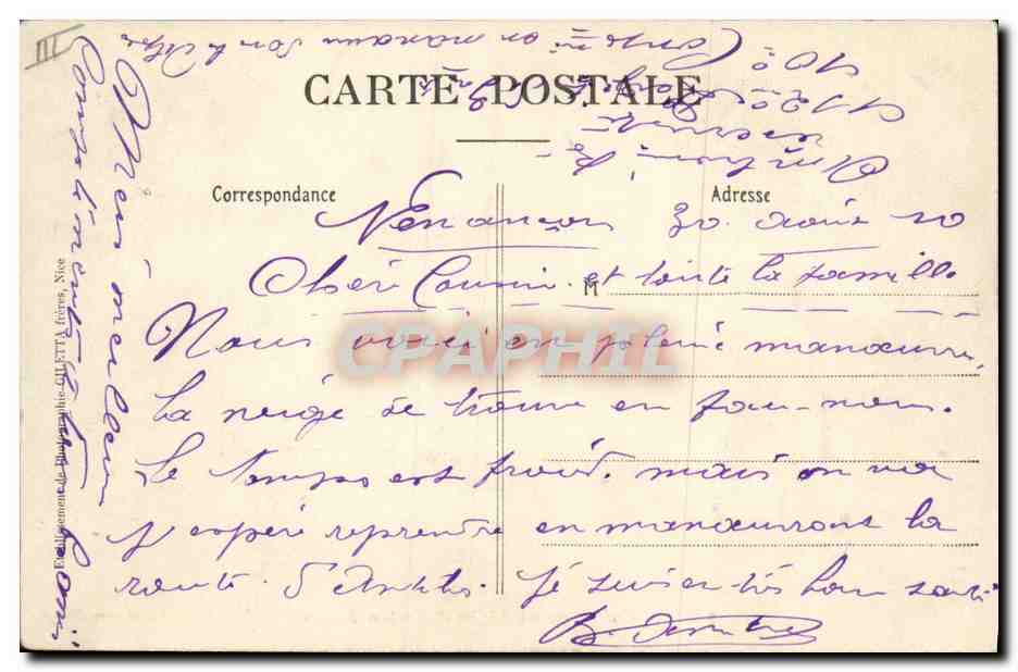 Campement Alpin dans les Alpes — Tournéry, Alpes-Maritimes — Edition Giletta, phot. Nice, n° 1538 — Achterkant