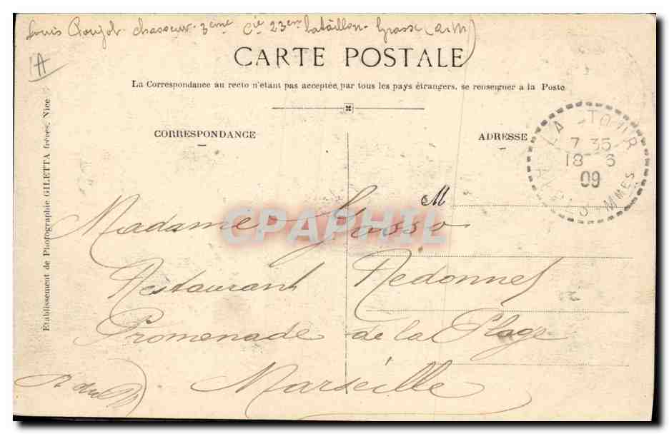 CPA Militaria Chasseurs Alpins Campement dans les Alpes La soupe  — Verso