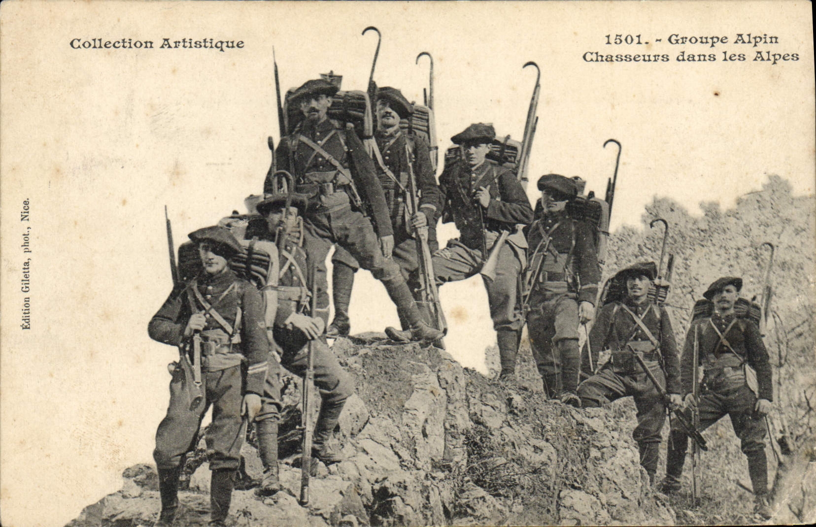 Groupe Alpin Chasseurs dans les Alpes — Édition Giletta, phot., Nice, n° 1501