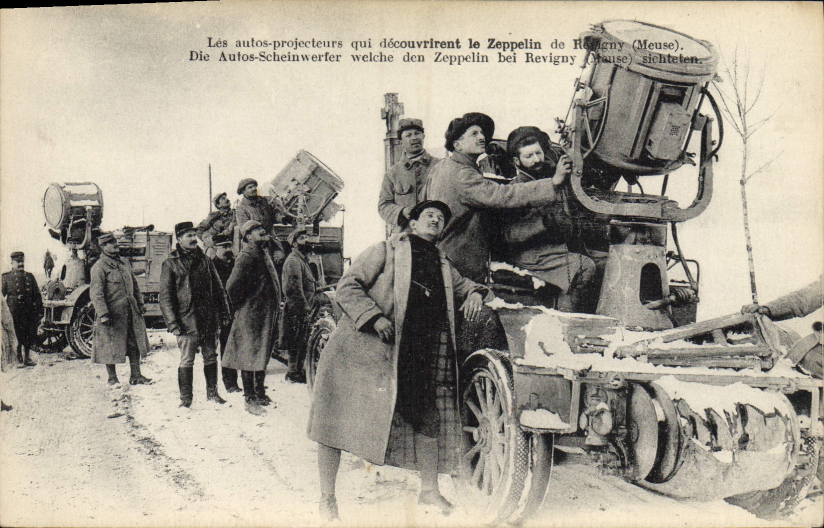 Découverte du Zeppelin à Revigny (Meuse) — autos-projecteurs — éditeur CPAPHIL