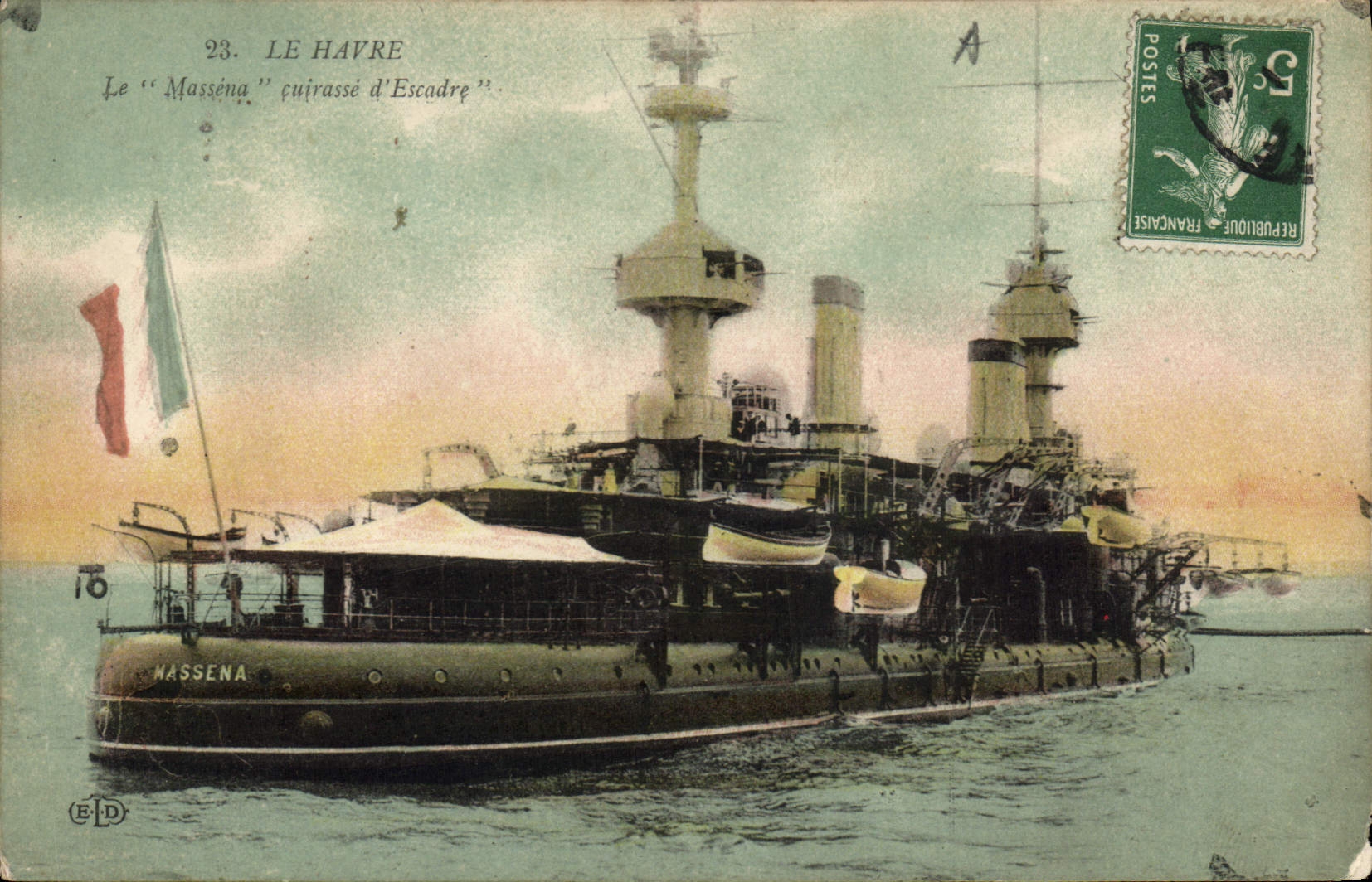 CPA Bateau Le Havre Le Massena Cuirasse d'escadre