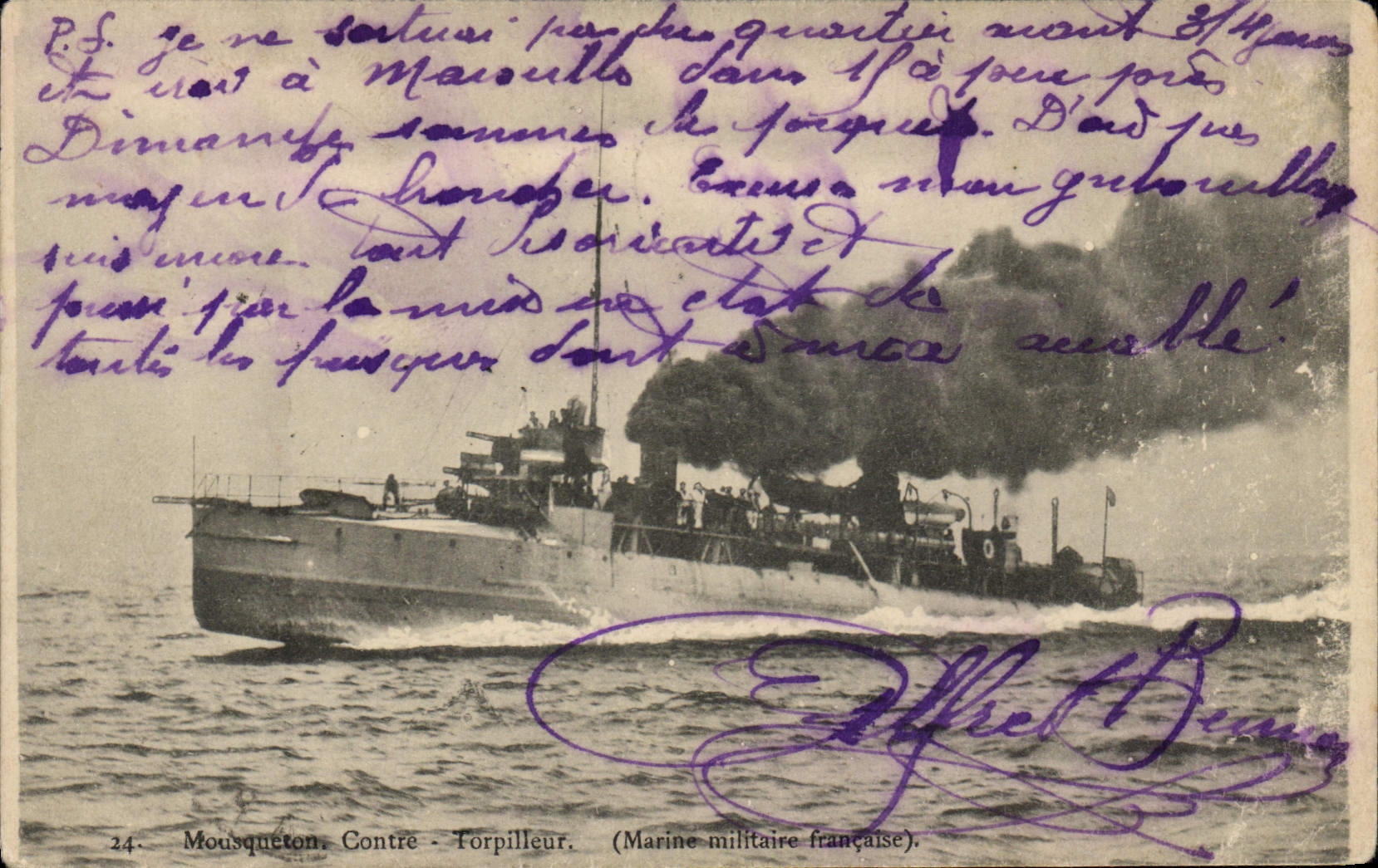 CPA Bateau Mousqueton Contre torpilleur 
