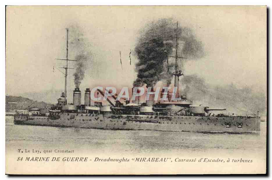 CPA Bateau Dreadnoughts Mirabeau Cuirasse d'escadre a turbines 