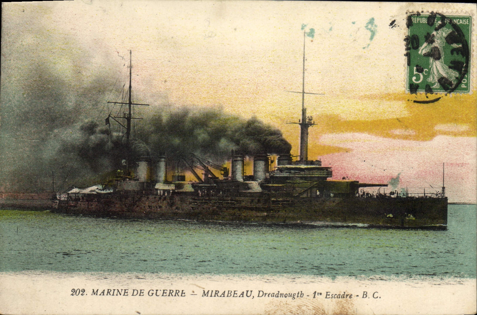 Bateau de guerre Mirabeau — Dreadnought — 1ère Escadre — B.C.