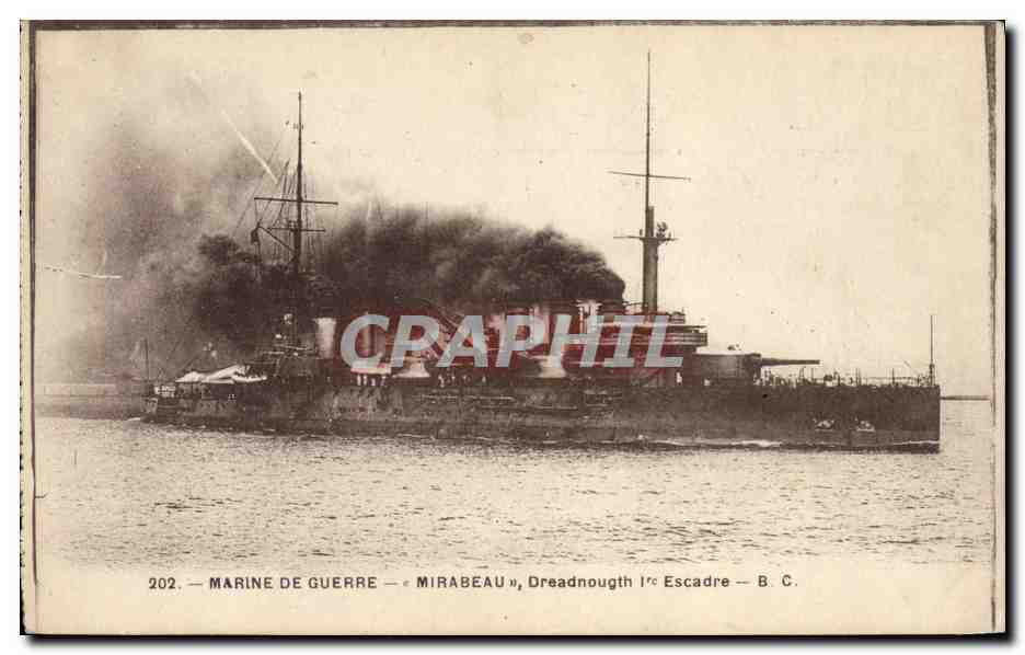 Bateau de guerre Mirabeau — Dreadnought 1ère Escadre — B.C.