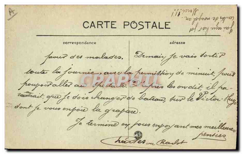 Bateau de guerre Mirabeau — Dreadnought 1ère Escadre — B.C. — Verso
