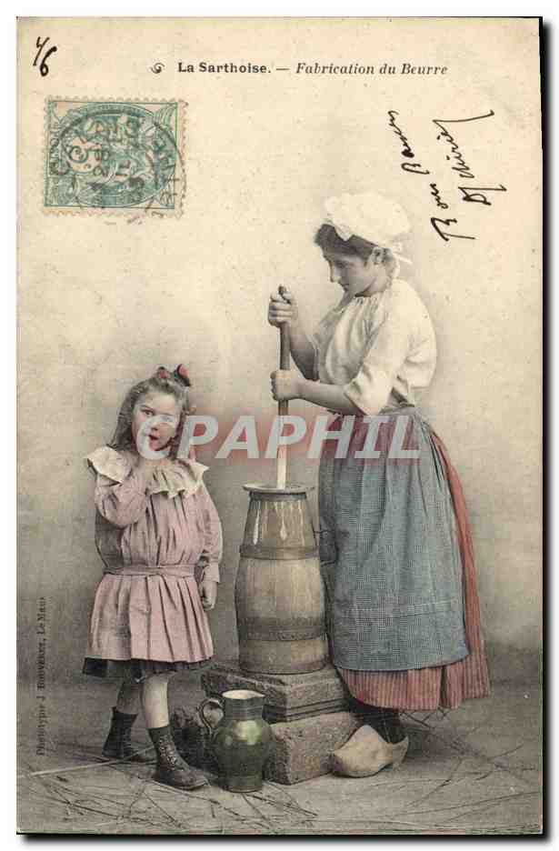 CPA Folklore La Sarthoise Fabrication du beurre 